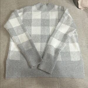 Neiman Marcus Gray and Cream Plaid Turtleneck Sweater